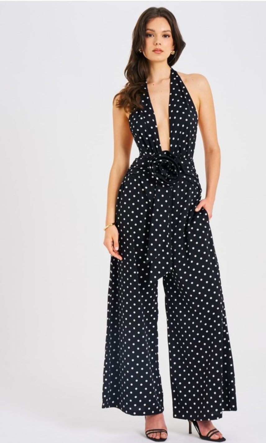 MISS CIRCLE ORIANA POLKA DOT HALTER JUMPSUIT