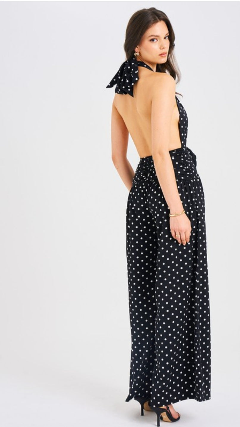 MISS CIRCLE ORIANA POLKA DOT HALTER JUMPSUIT