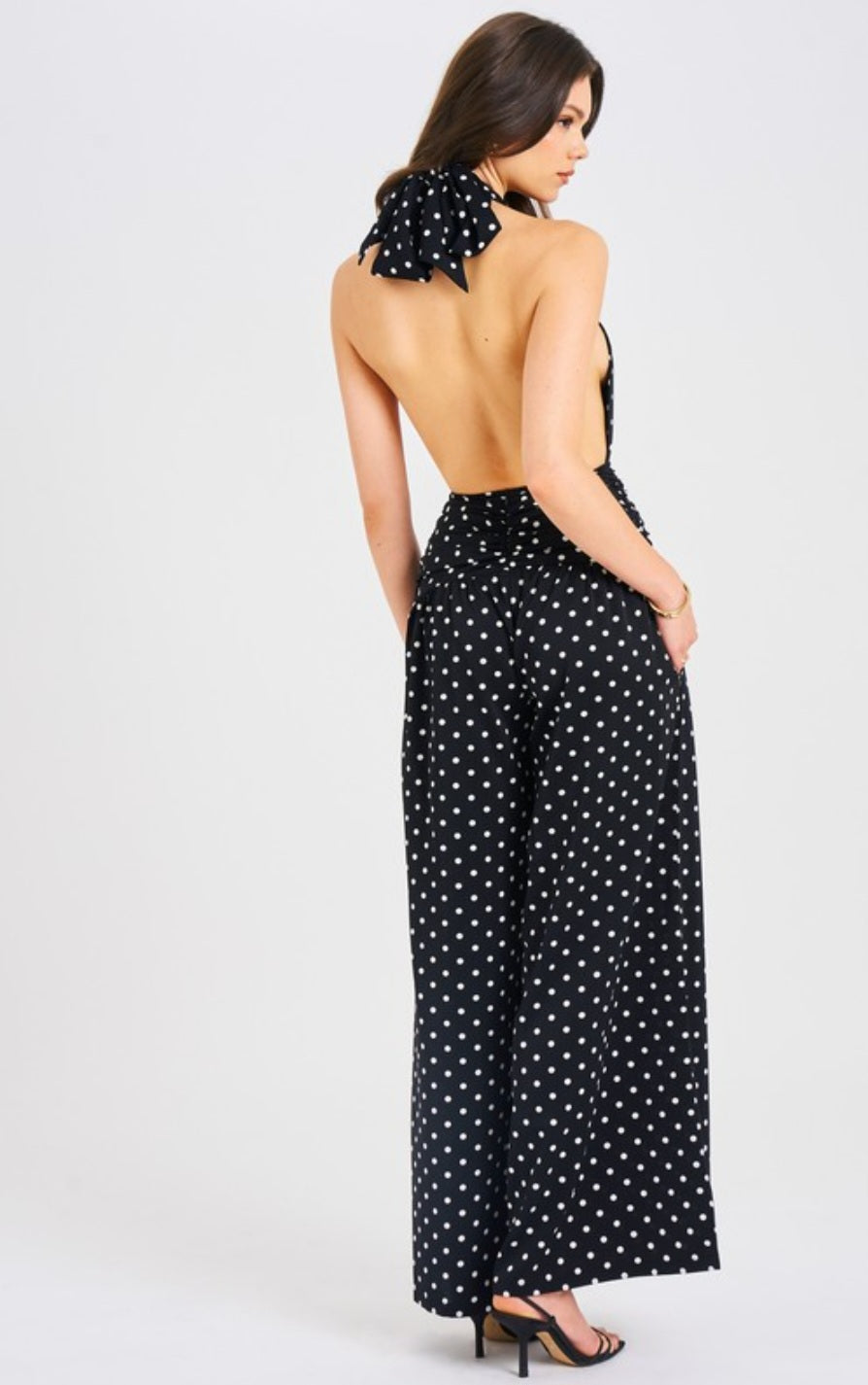 MISS CIRCLE ORIANA POLKA DOT HALTER JUMPSUIT