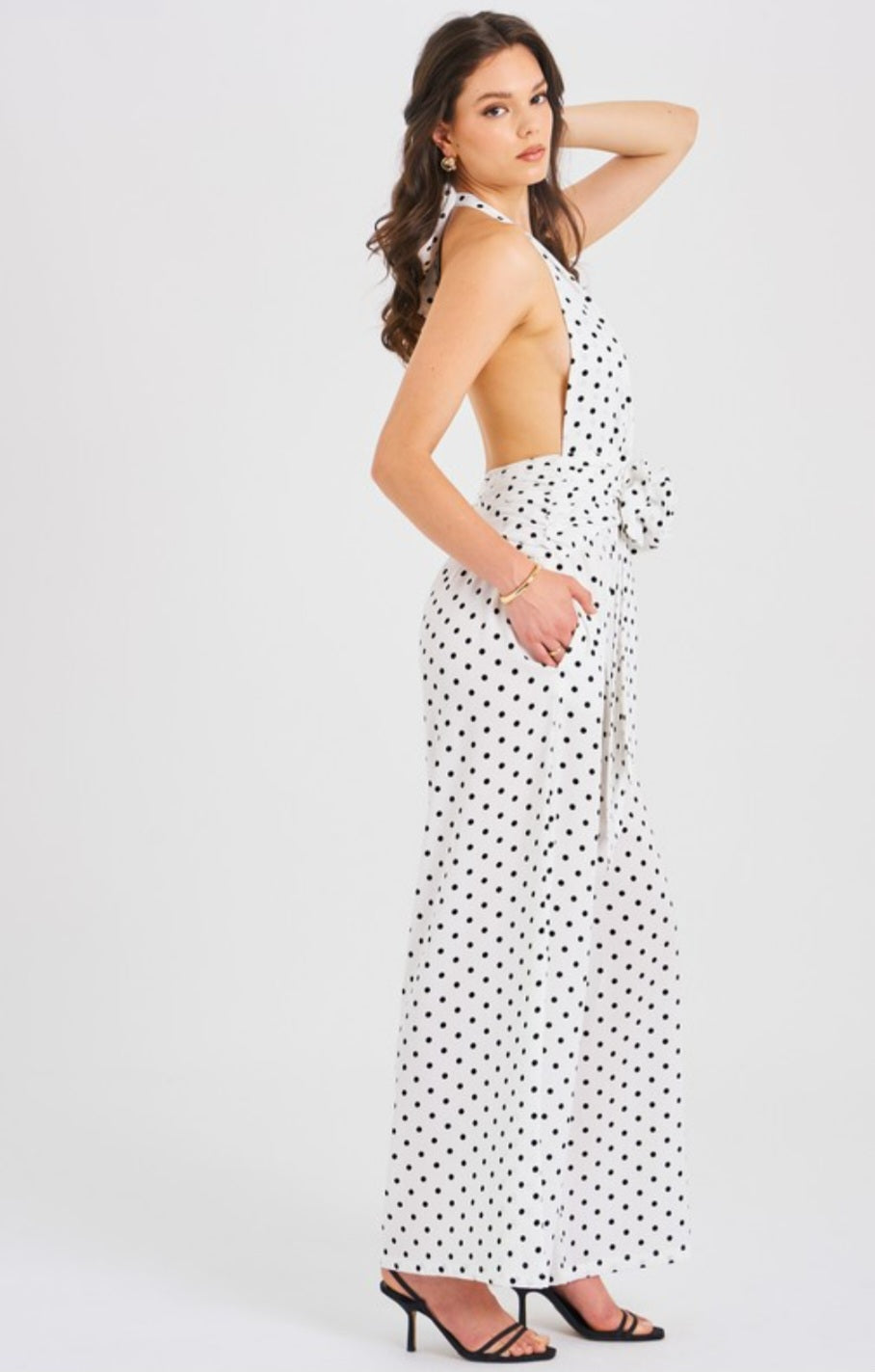 MISS CIRCLE ORIANA POLKA DOT HALTER JUMPSUIT