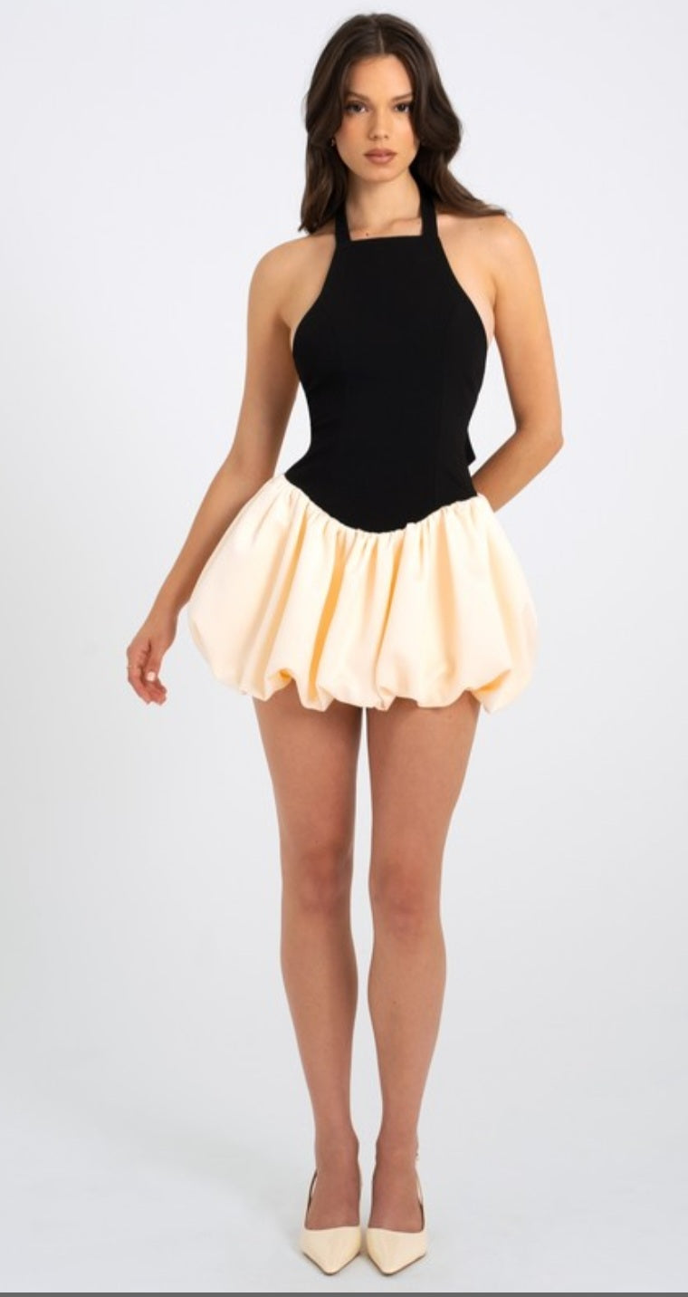 MISS CIRCLE YAIRA BACKLESS BUBBLE HEM DRESS