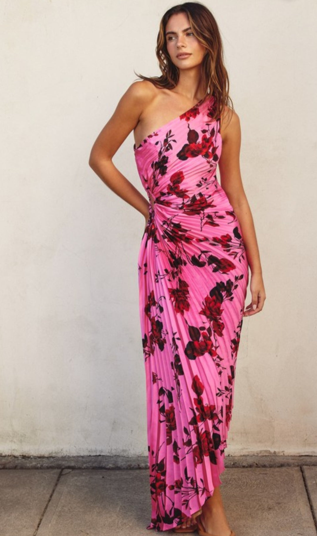 POTENTIAL HEARTACHE ASYMMETRICAL PLEATED MAXI DRESS