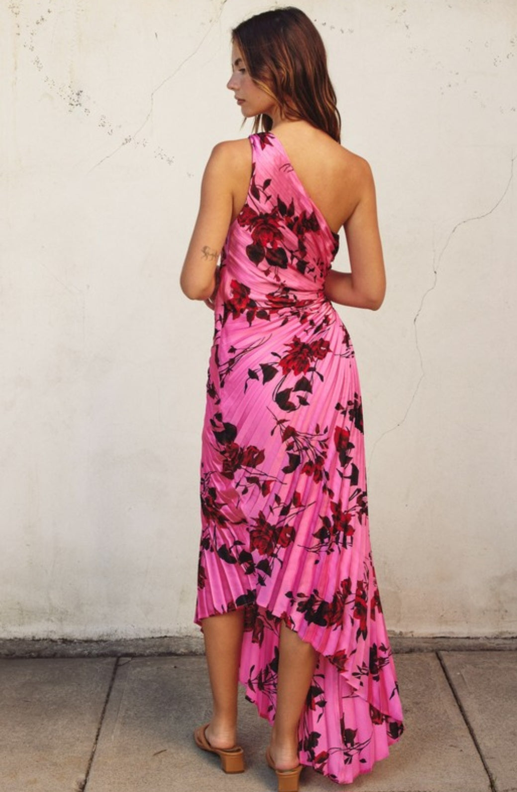 POTENTIAL HEARTACHE ASYMMETRICAL PLEATED MAXI DRESS