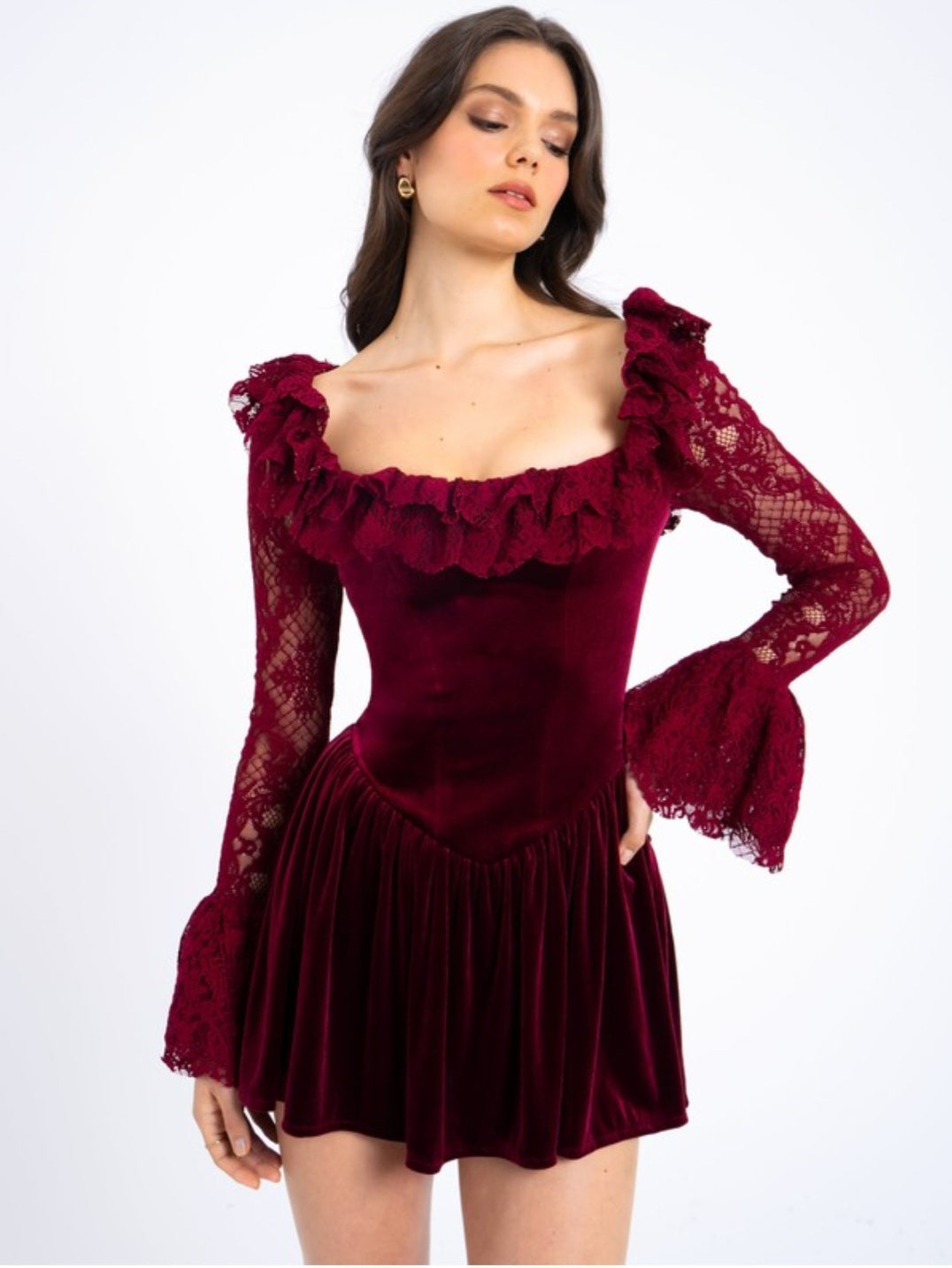 MISS CIRCLE YACHIRA VELVET RUFFLE MINI DRESS