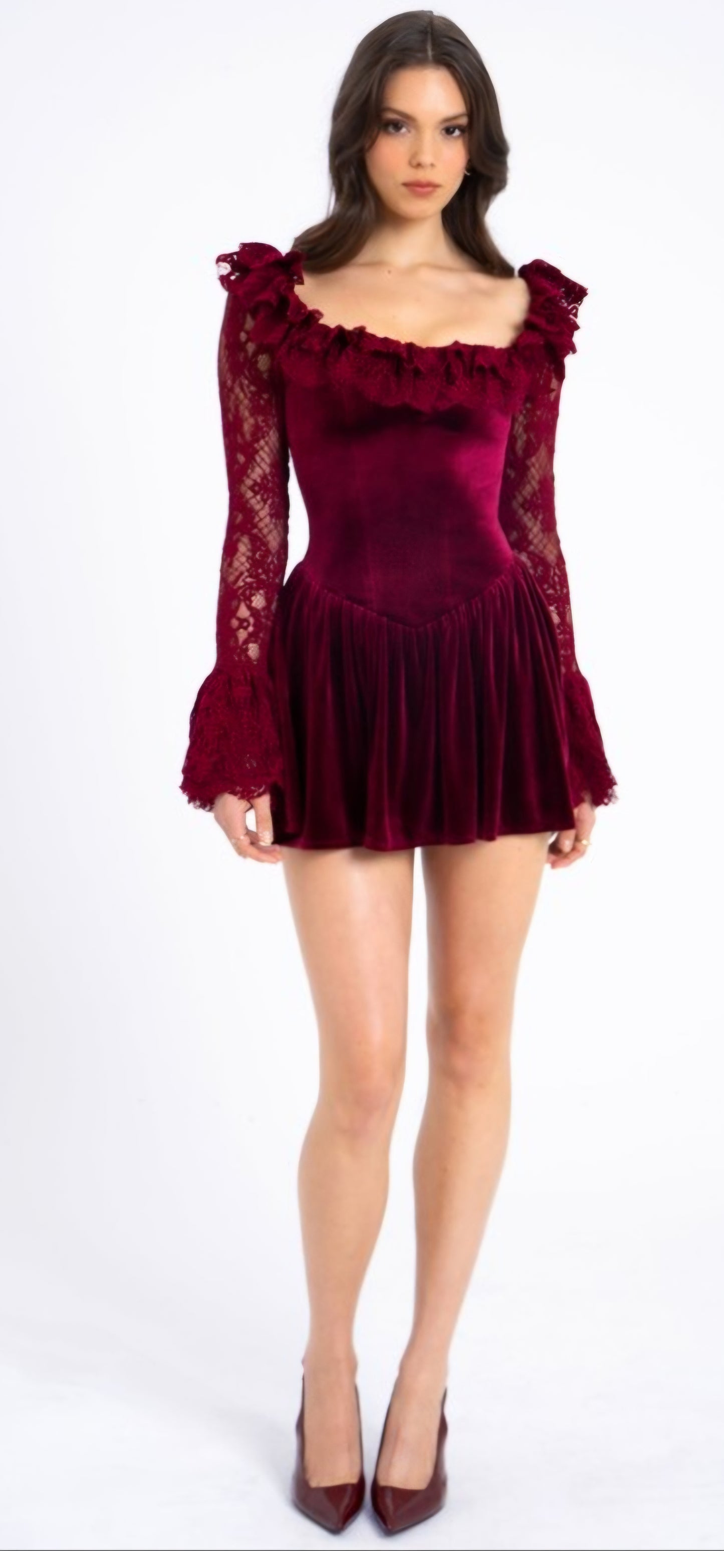 MISS CIRCLE YACHIRA VELVET RUFFLE MINI DRESS