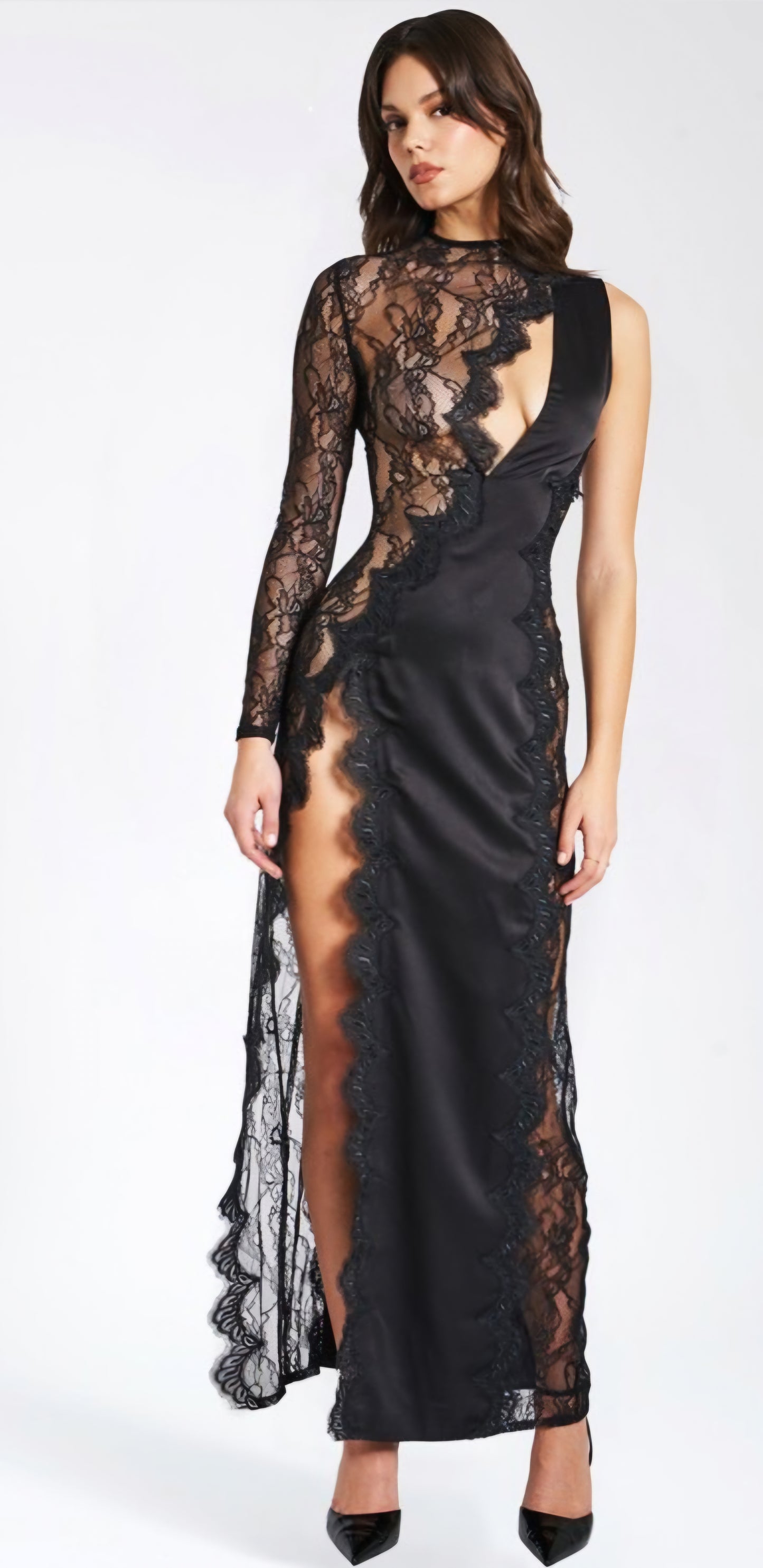 MISS CIRCLE WESLYN SATIN LACE MAXI DRESS