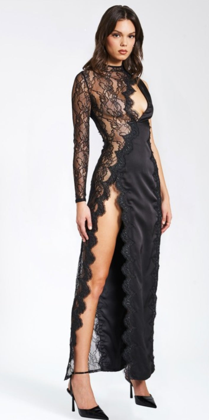 MISS CIRCLE WESLYN SATIN LACE MAXI DRESS