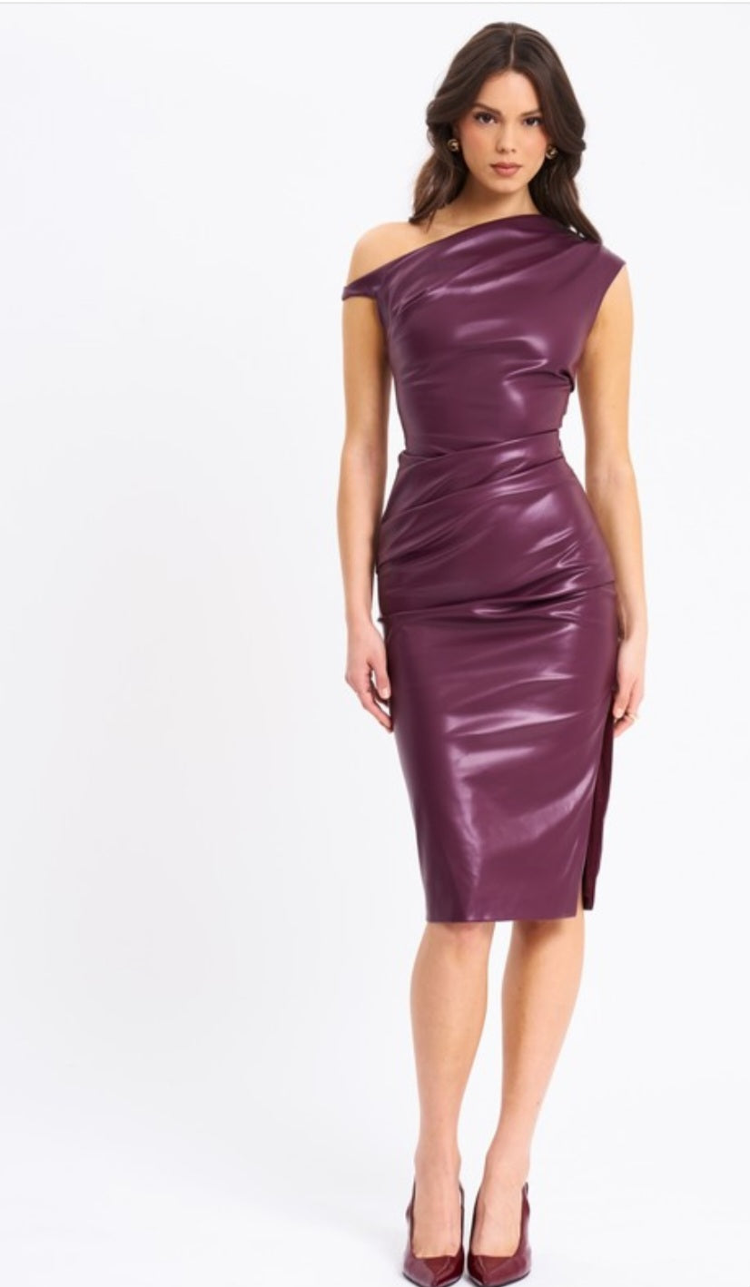 MISS CIRCLE SABINA LEATHER MIDI DRESS