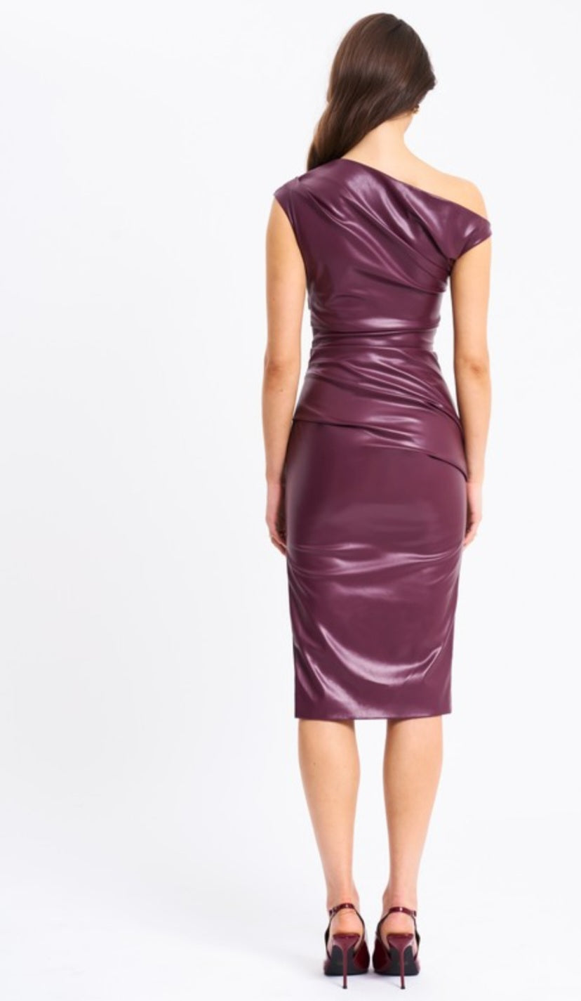 MISS CIRCLE SABINA LEATHER MIDI DRESS