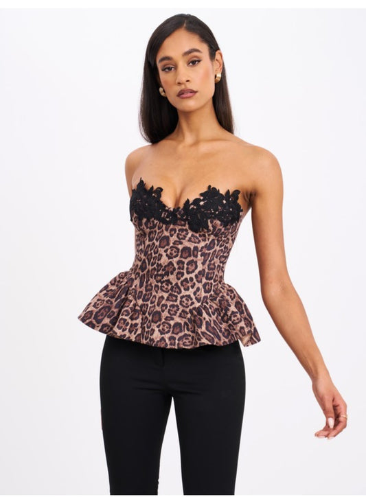 QIARA ANIMAL PRINT PEPLUM TOP