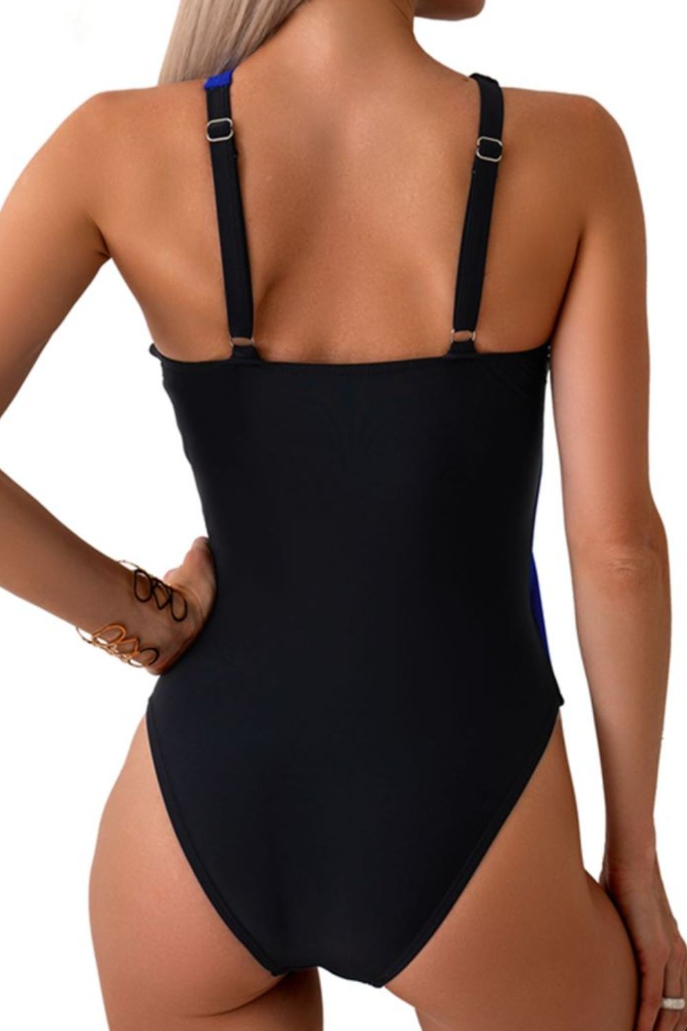 CUTOUT CONTRAST HALTER NECK ONE-PIECE SWIMSUIT