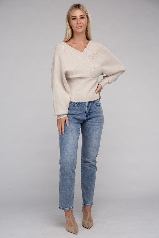 VISCOSE CROSS WRAP PULLOVER SWEATER