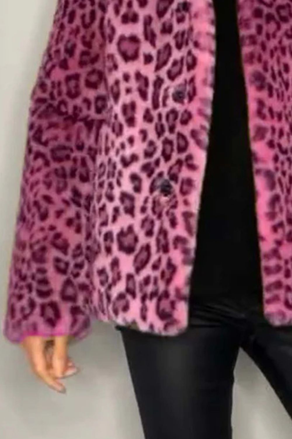 LEOPARD FURRY COLLARED NECK COAT