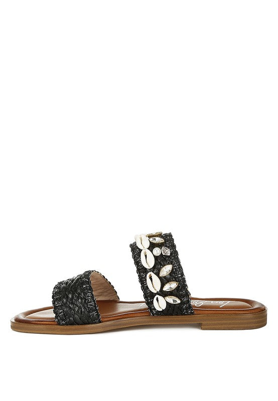 SHELLFISH RAFFIA SLIP ON SANDALS