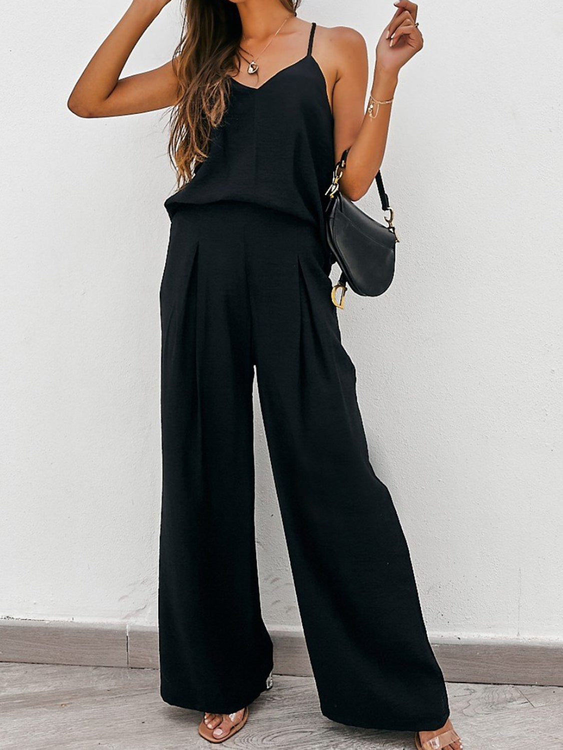 SPAGHETTI STRAP CAMI TOP AND WIDE LEG PANTS SET