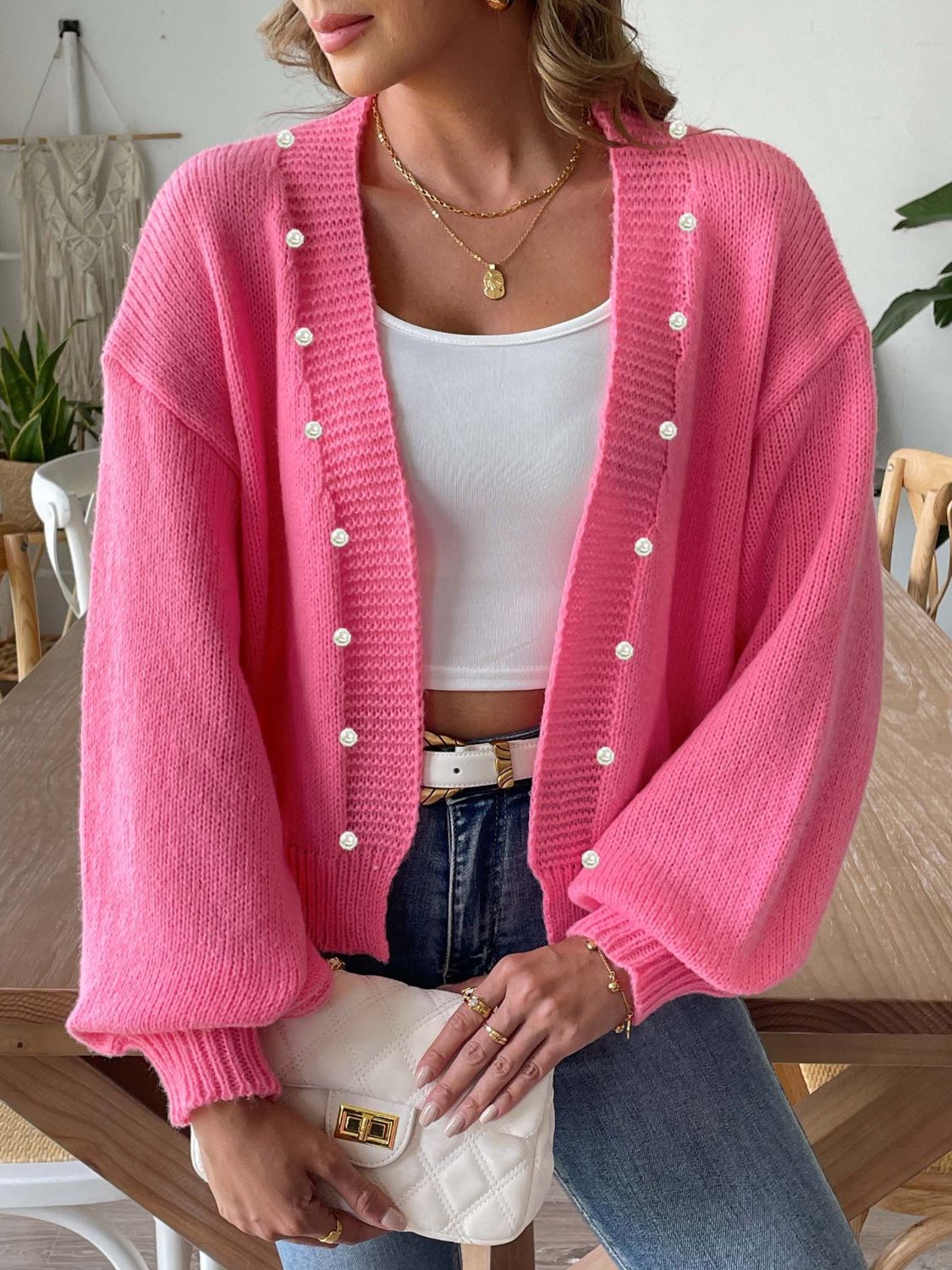 PEARL OPEN FRONT LONG SLEEVE CARDIGAN