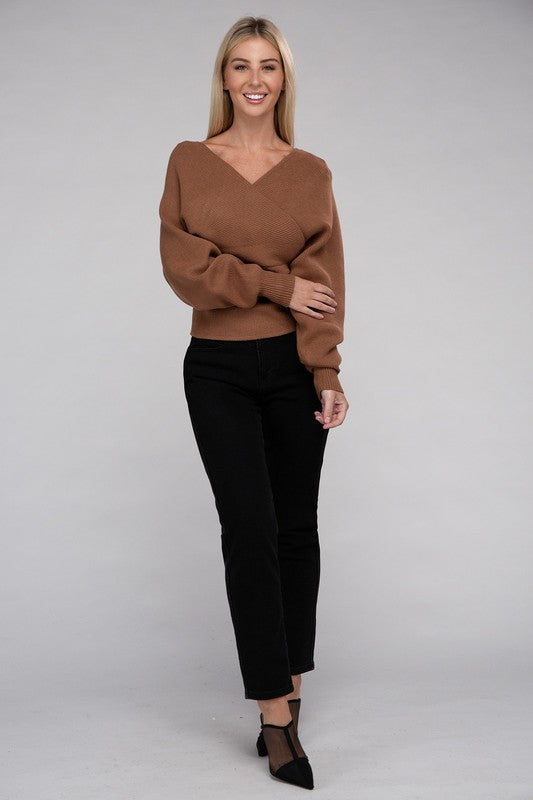 VISCOSE CROSS WRAP PULLOVER SWEATER