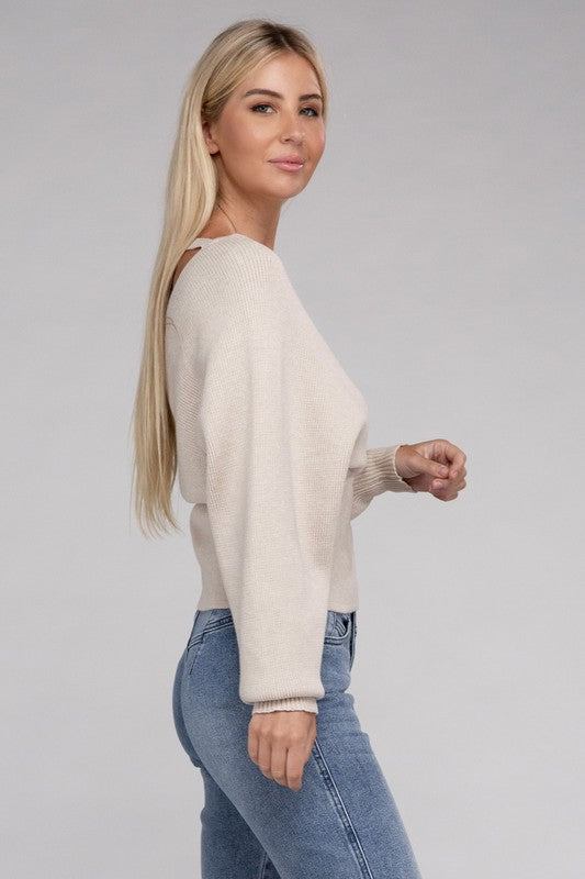 VISCOSE CROSS WRAP PULLOVER SWEATER