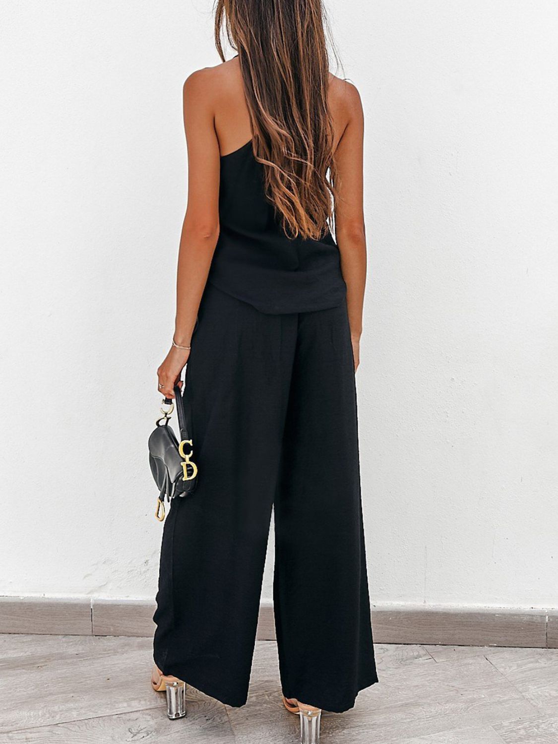 SPAGHETTI STRAP CAMI TOP AND WIDE LEG PANTS SET