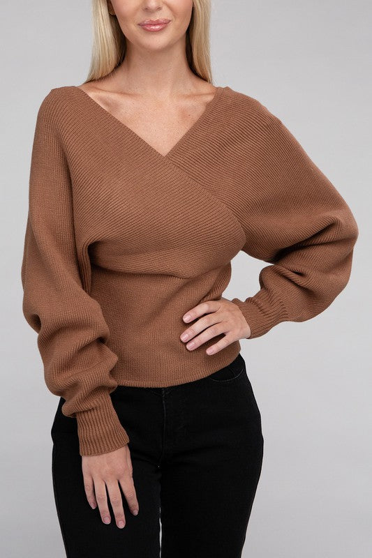 VISCOSE CROSS WRAP PULLOVER SWEATER