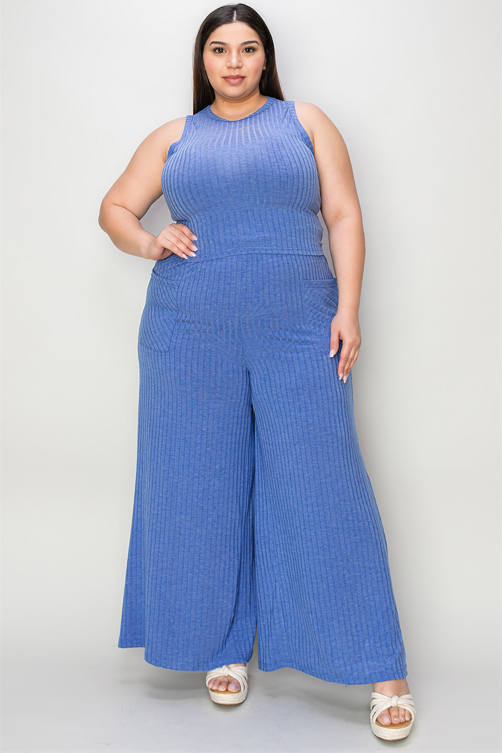 BASIC BAE RIBBED TANK AND WIDE LEG PANTS SET