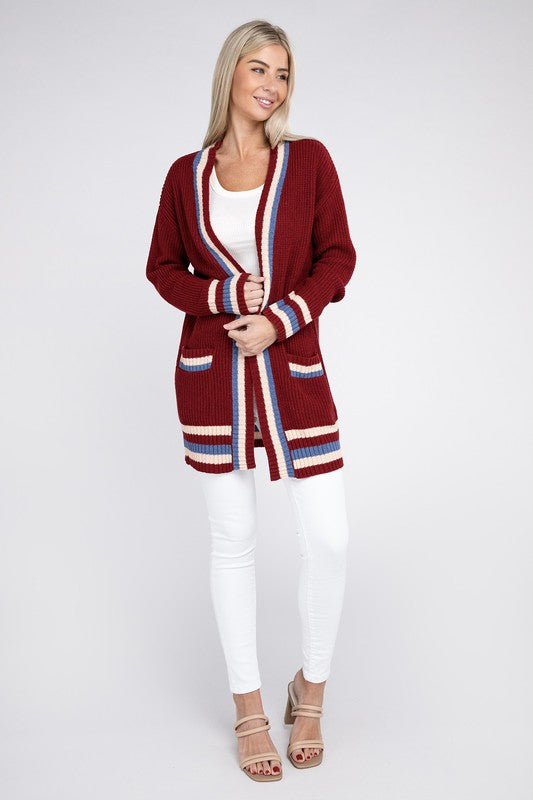 OPEN CARDIGAN WITH CONTRAST TRIM