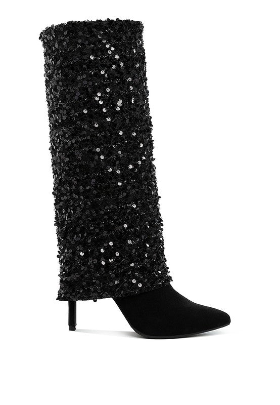 SIN CITY SEQUINED FOLD OVER CALF BOOTS