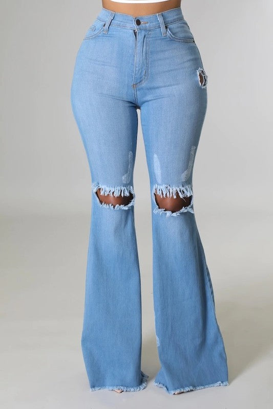 KNEE RIP FLARE JEANS