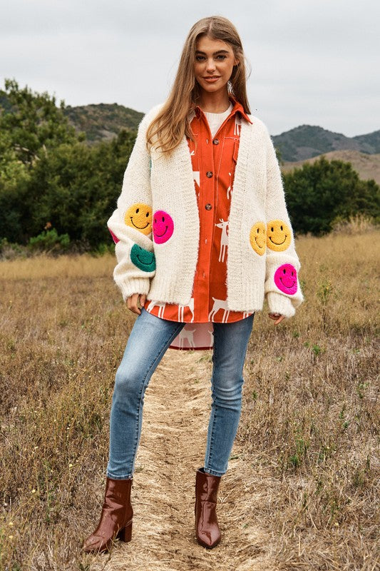 THE FUZZY SMILE LONG BELL SLEEVE KNIT CARIGAN