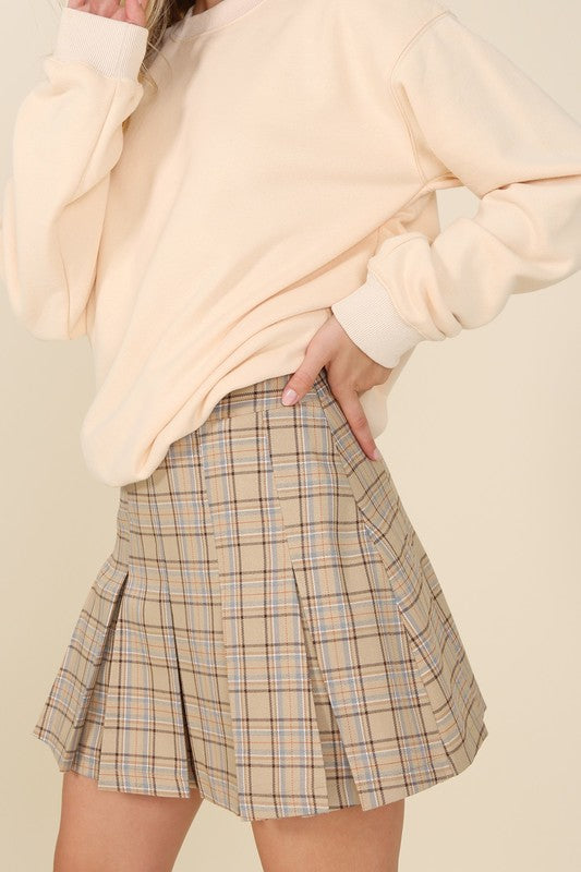 PLAID PLEATED MINI SKIRT