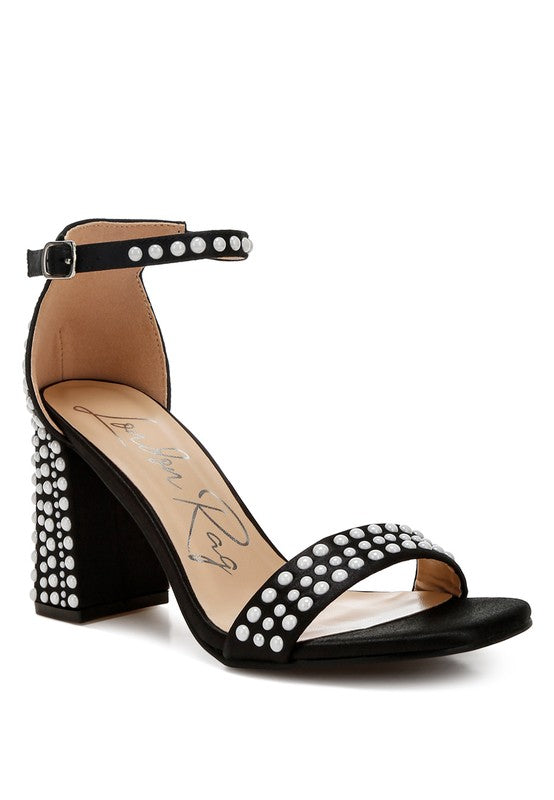 KLEBBA PEARLS EMBELLISHED SATIN SANDALS