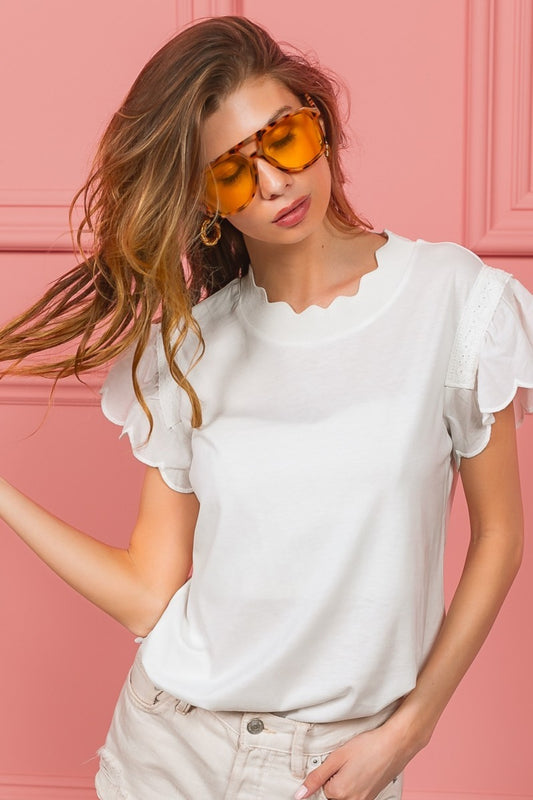 BIBI SCALLOPED EDGED LACE TRIM  TOP
