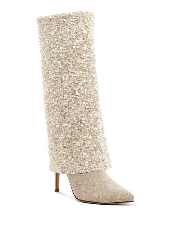 SIN CITY SEQUINED FOLD OVER CALF BOOTS