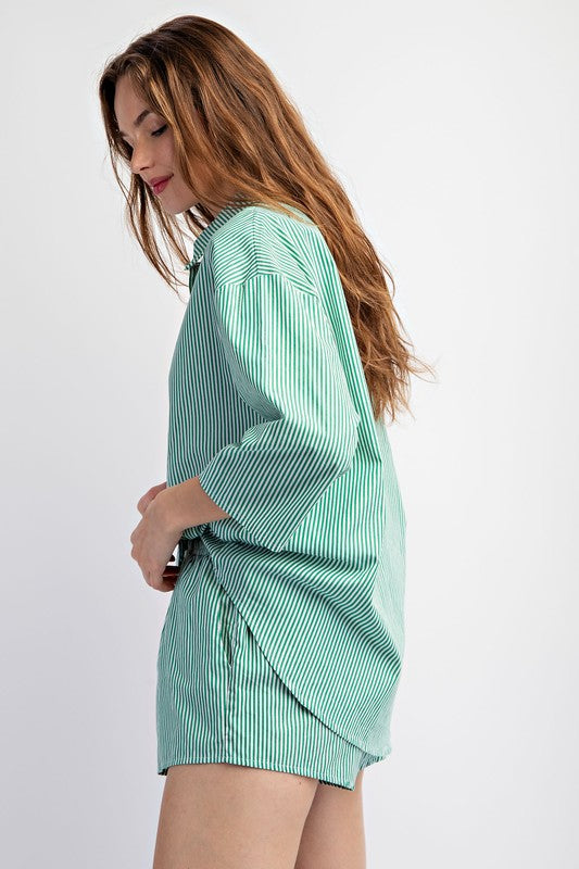 SOFT WOVEN STRIPED OVERSIZE SHIRT AND SHORTS SET