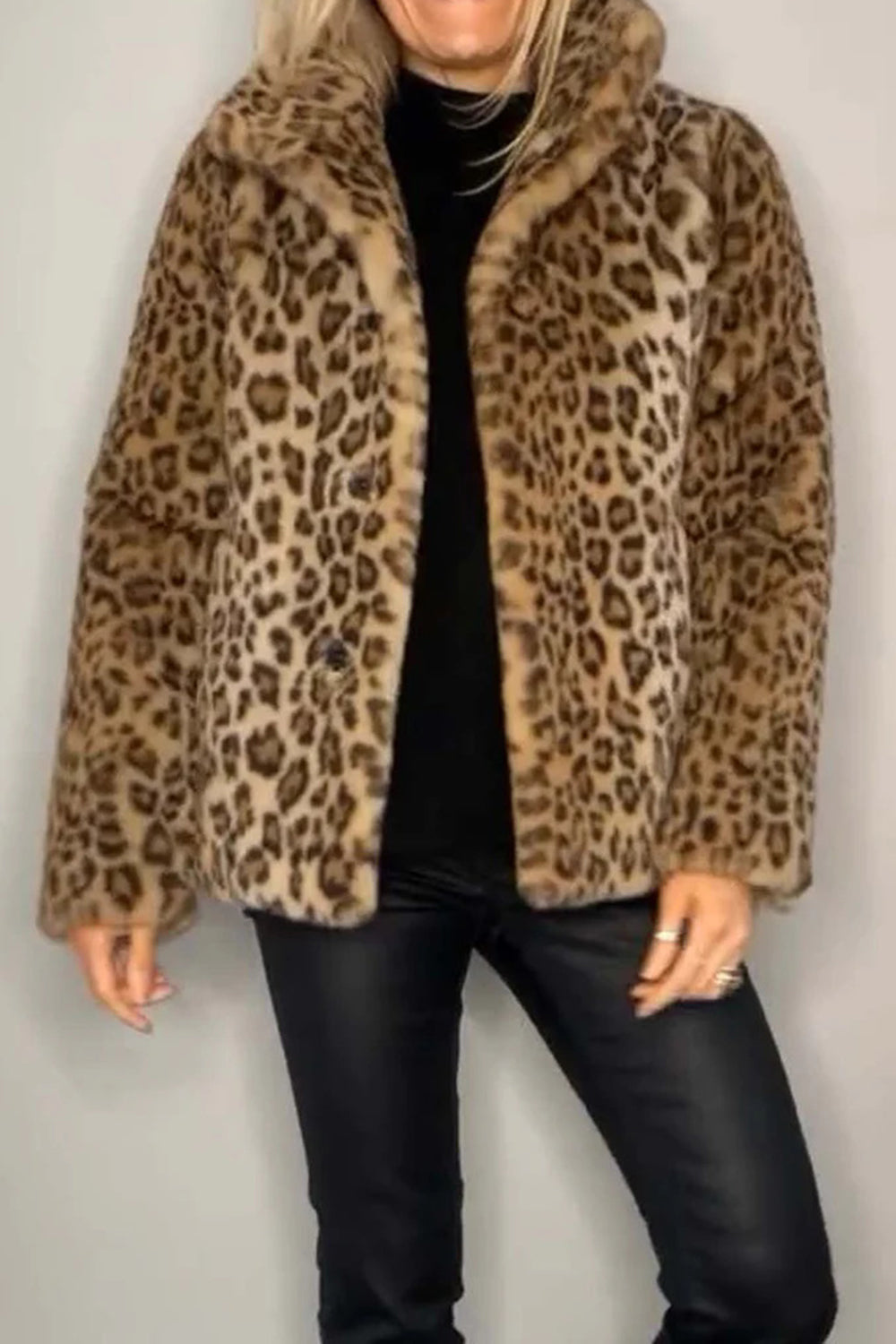 LEOPARD FURRY COLLARED NECK COAT