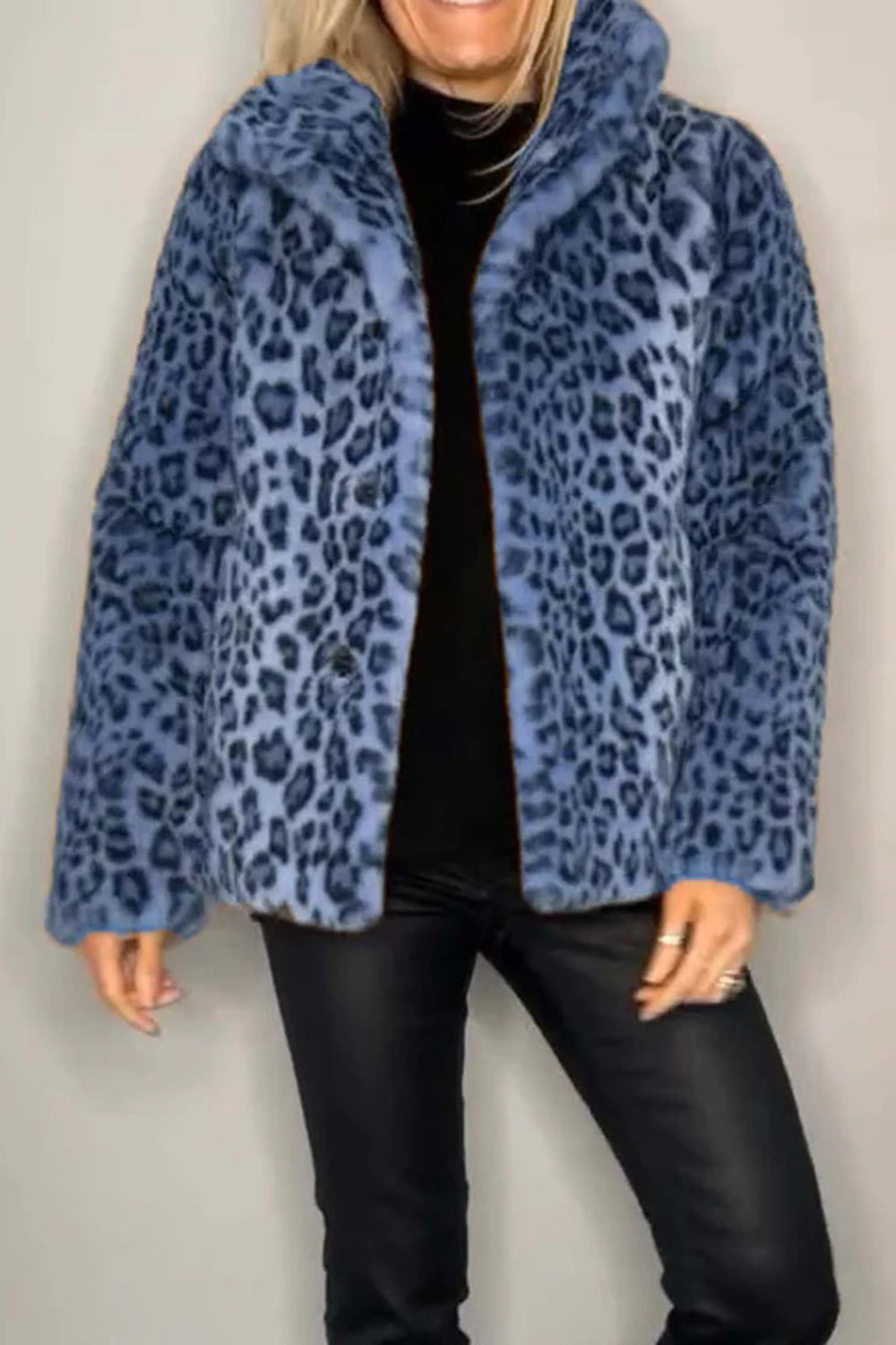 LEOPARD FURRY COLLARED NECK COAT