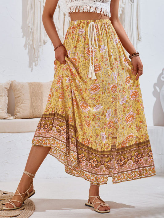 TIE WAIST PRINTED MAXI SKIRT