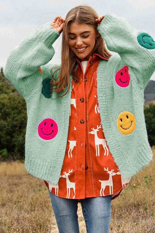 THE FUZZY SMILE LONG BELL SLEEVE KNIT CARIGAN