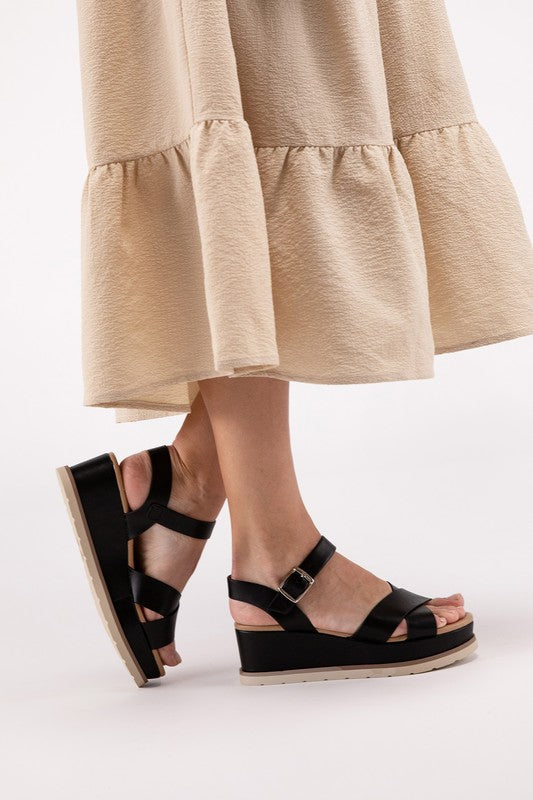 CLEVER S CROSS STRAP WEDGE SANDALS