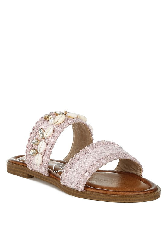 SHELLFISH RAFFIA SLIP ON SANDALS