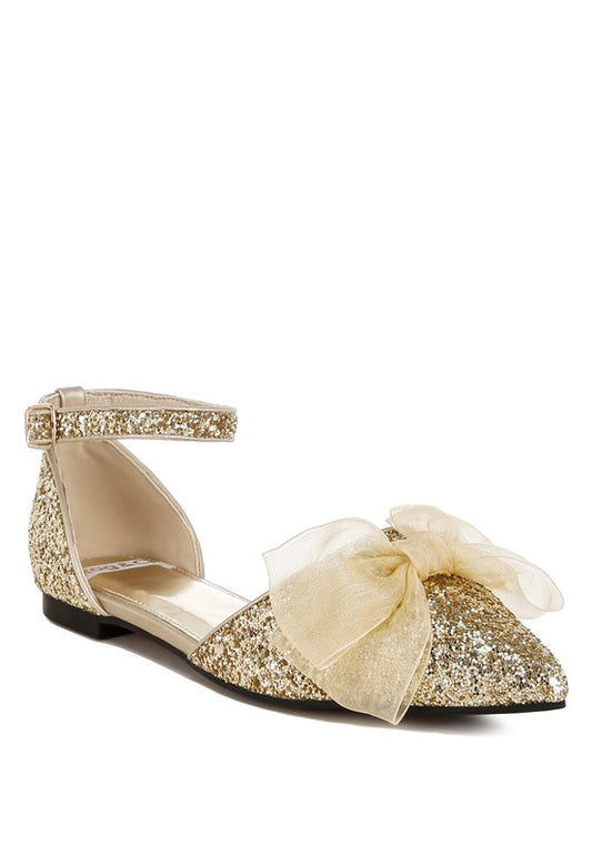 CLARICE SHEER BOW DETAIL GLITTER FLAT SANDALS