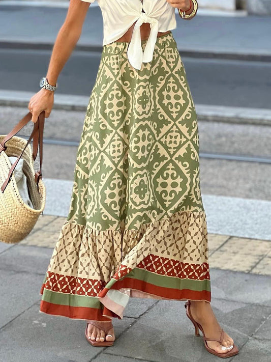 GEOMETRIC ELASTIC WAISTBAND MAXI SKIRT