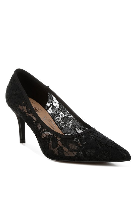 MASEGA STILETTO HEEL LACE PUMPS