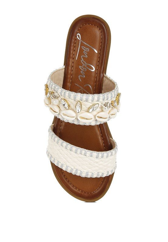 SHELLFISH RAFFIA SLIP ON SANDALS