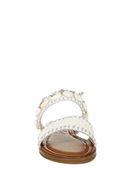 SHELLFISH RAFFIA SLIP ON SANDALS