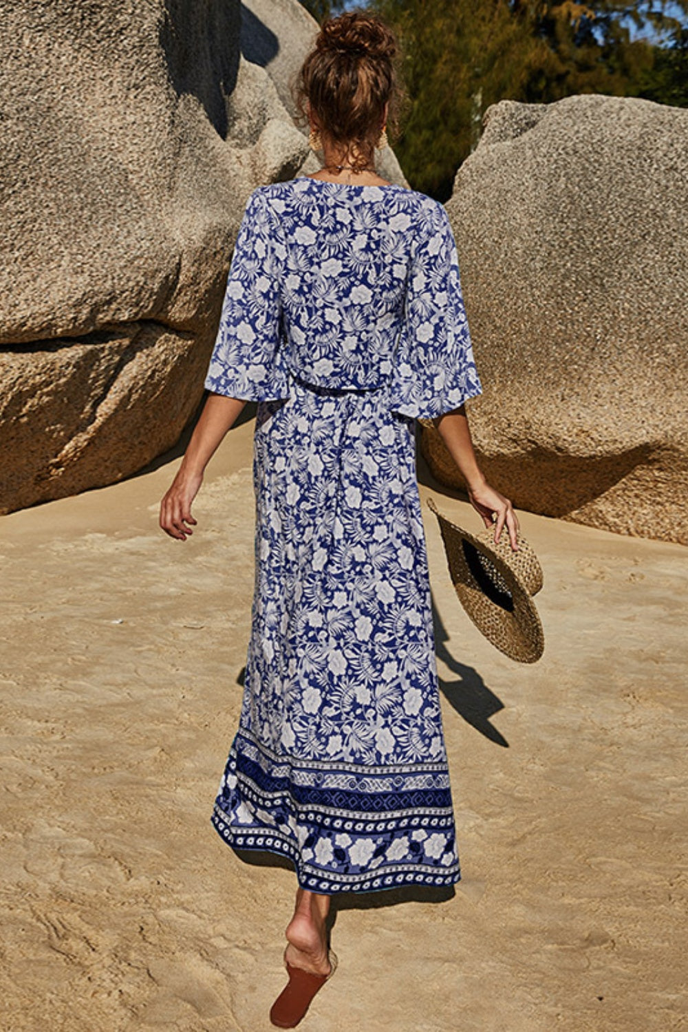 PRINTED 3/4 SLEEVE TOP AND MAXI SKIRT SET