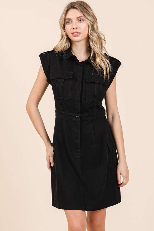 MITTOSHOP CARGO POCKET HALF BUTTON MINI DRESS