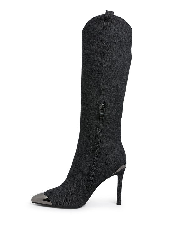 RIDDA METALLIC CAP TOE DENIM BOOTS