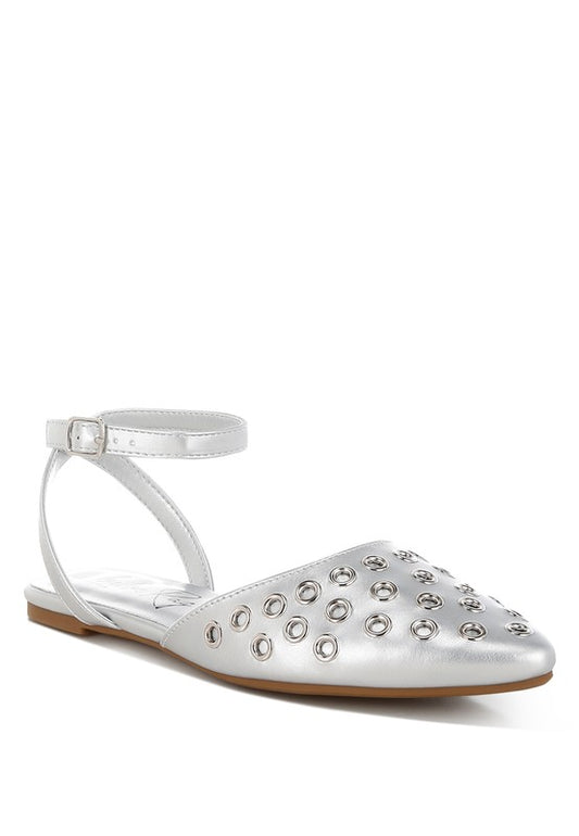 CHALICE METALLIC EYELET DETAIL FLAT SANDALS