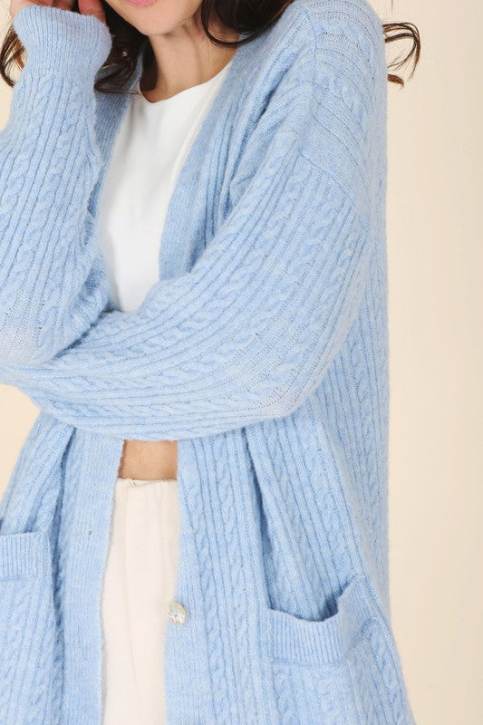 WOOL BLEND CABLE KNIT CARDIGAN